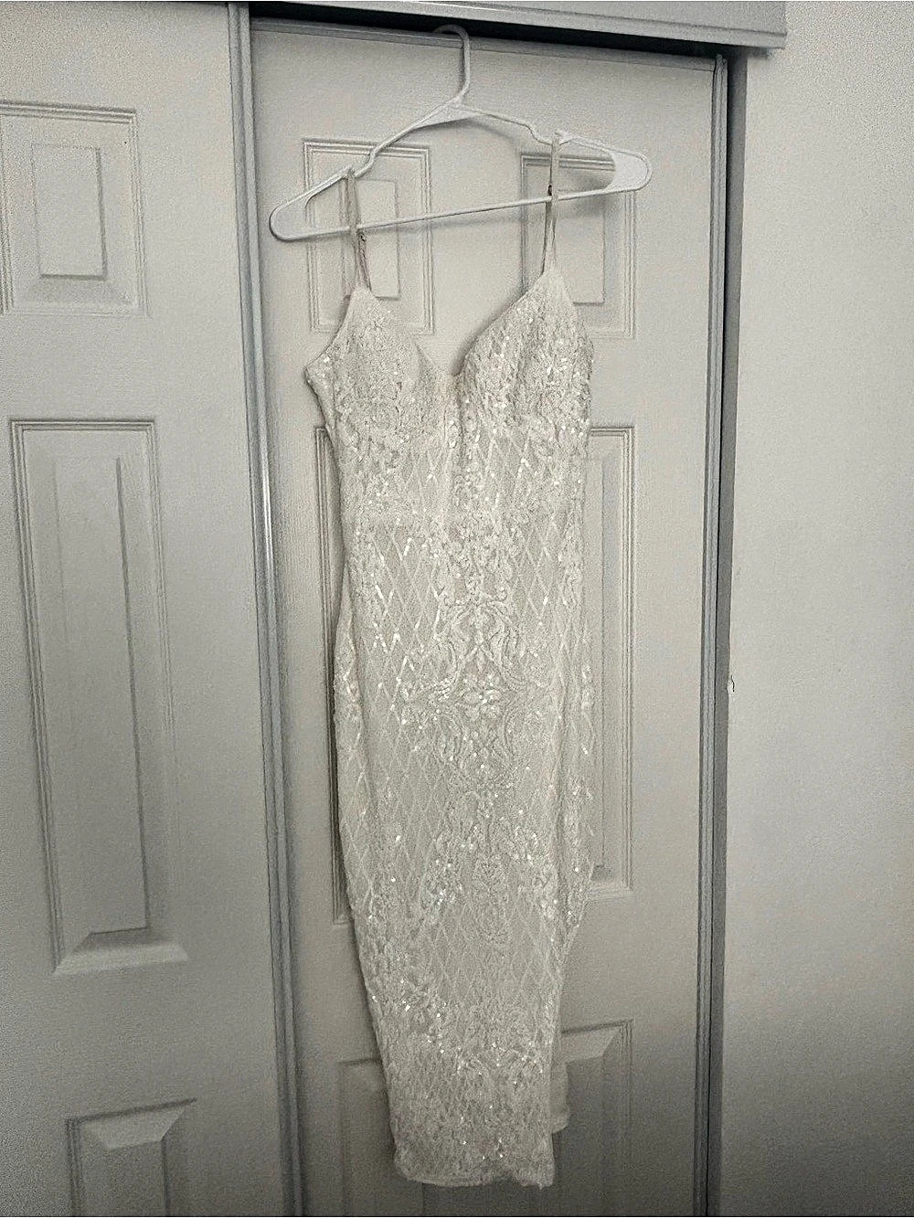 Beaded Midi Dress in White Like New